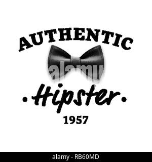 Authentic Hipster Label Vector. Brand Design Element. Bow Tie. Realistic Illustration Stock Vector