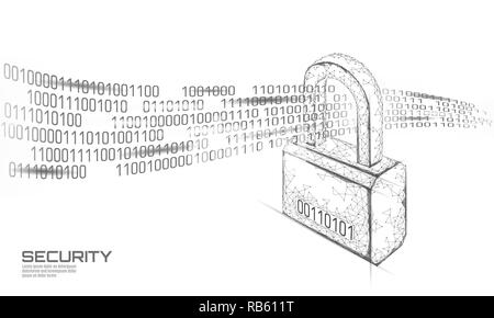 Cyber safety padlock on data mass. Internet security lock information privacy low poly polygonal future innovation technology network business concept blue vector illustration Stock Vector