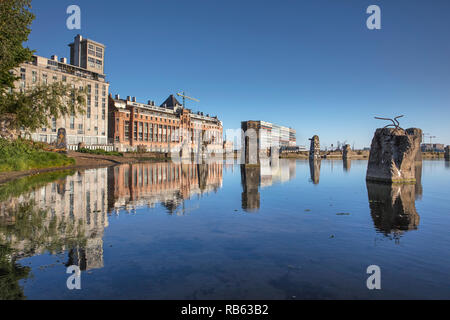 District Houthaven or Houthavens, Buildings, former grain silos, now apartment buildings. Including Stenen Silo and Silodam, Amsterdam, The Netherland Stock Photo