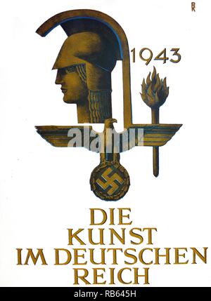 1943 Cover graphics of 'Die Kunst im deutschen Reich' (Art in the German Reich) was first published in January 1937 by Gauleiter Adolf Wagnerand later issued under the direction Adolf Hitler himself. Stock Photo