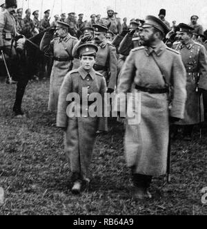 Alexei Nikolaevich (12 August 1904 - 17 July 1918) Tsesarevich and heir apparent to the throne of the Russian Empire. He was the youngest child and the only son of Emperor Nicholas II and Empress Alexandra Feodorovna. He was born with haemophilia. He was murdered alongside his parents, four sisters, and three retainers during the Russian Civil War by order of the Bolshevik government Stock Photo