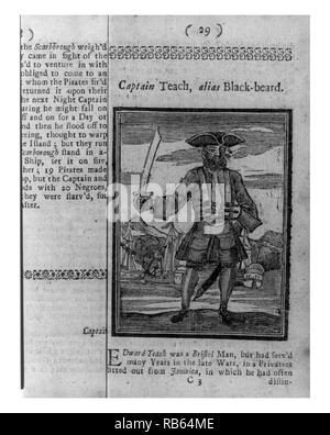 Engraving of Captain Blackbeard published in 1725. Stock Photo