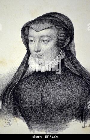 Catherine de' Medici (1519-1589) Queen consort of Henry II of France 1547-1559. Lithograph, Paris, c1840.