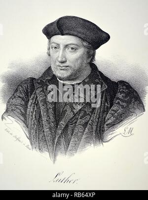 Martin Luther (1483-1546) German monk and theologian. A leader of the Protestant Reformation. Lithograph, Paris, c1840. Stock Photo