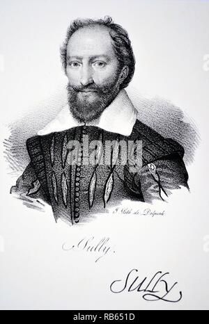 Maximilien de Bethune, 1st Duc de Sully (1560-1641) French Huguenot (Protestant) soldier and minister under Henry IV. LIthograph, Pa;ris, 1832. Stock Photo