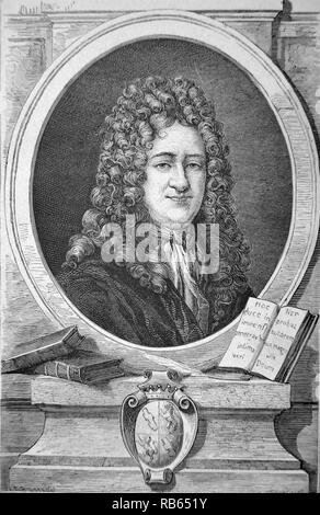 Gottfried Wilhelm Leibniz (1646-1716) German mathematician and philosopher. Engraving, Paris, 1874. Stock Photo