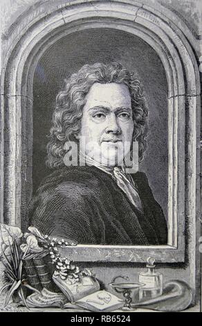 Hermann Boerhaave (1668-1738) Dutch physician and botanist. Engraving, Paris, 1874. Stock Photo