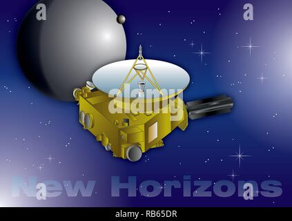 New Horizons interplanetary space probe, Pluto planet exploration on the space, solar system, vector illustration Stock Vector