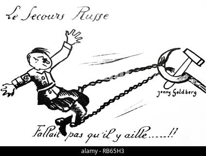 World war two: Cartoon by Jenny Goldberg depicting Russia chaining Adolf Hitler Stock Photo