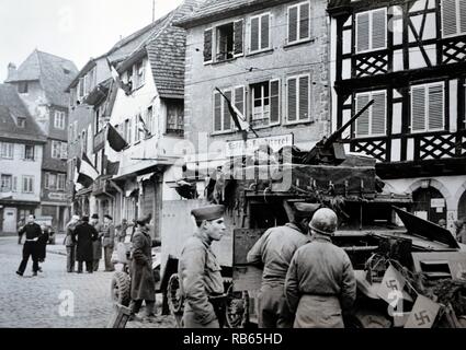 World war Two: signs marking the liberation of Strasbourg 1944 Stock Photo