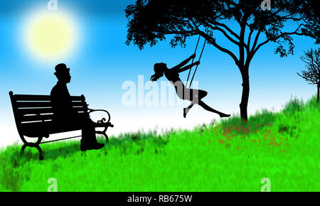 Romantic Illustration - two enamored under a love tree in the