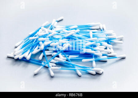 A pile of cotton buds with blue plastic non-biodegradable stems Stock Photo