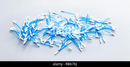 A pile of cotton buds with blue plastic non-biodegradable stems Stock Photo