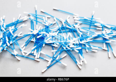 A pile of cotton buds with blue plastic non-biodegradable stems Stock Photo