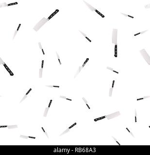 Seamless pattern of kitchen knives on a white background. Vector illustration in 3d style Stock Vector