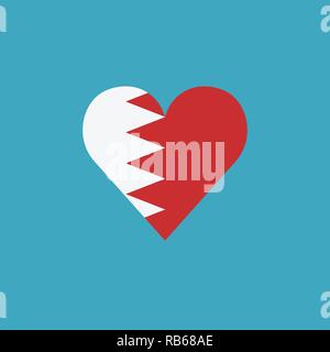 Bahrain flag icon in a heart shape in flat design. Independence day or National day holiday concept. Stock Vector