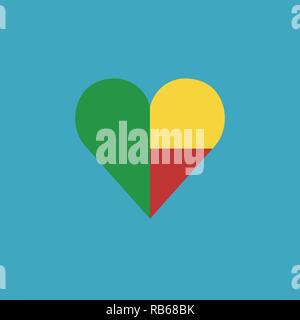 Benin flag icon in a heart shape in flat design. Independence day or National day holiday concept. Stock Vector