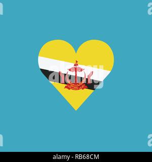 Brunei flag icon in a heart shape in flat design. Independence day or National day holiday concept. Stock Vector
