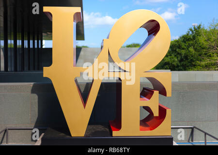 SAN ANTONIO, TX - APRIL 3, 2018 - Robert Indiana's famous LOVE sculpture at McNay Art Museum,  the first modern art museum in the U.S. State of Texas