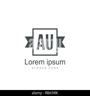 AU Letters Logo Design. Simple and Creative Black Letter Concept Illustration. Stock Vector