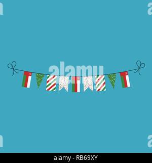 Decorations bunting flags for Oman national day holiday in flat design. Independence day or National day holiday concept. Stock Vector