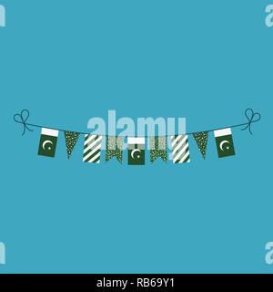 Decorations bunting flags for Pakistan national day holiday in flat design. Independence day or National day holiday concept. Stock Vector