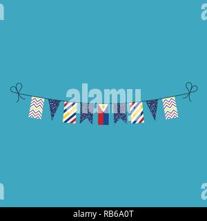 Decorations bunting flags for Philippines national day holiday in flat design. Independence day or National day holiday concept. Stock Vector