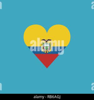 Ecuador flag icon in a heart shape in flat design. Independence day or National day holiday concept. Stock Vector