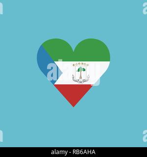 Equatorial Guinea flag icon in a heart shape in flat design. Independence day or National day holiday concept. Stock Vector