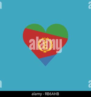 Eritrea flag icon in a heart shape in flat design. Independence day or National day holiday concept. Stock Vector