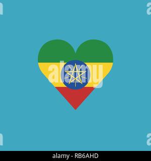 Ethiopia flag icon in a heart shape in flat design. Independence day or National day holiday concept. Stock Vector