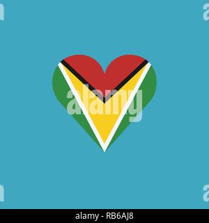 Guyana flag icon in a heart shape in flat design. Independence day or National day holiday concept. Stock Vector