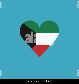 Kuwait flag icon in a heart shape in flat design. Independence day or National day holiday concept. Stock Vector