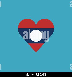 Laos flag icon in a heart shape in flat design. Independence day or National day holiday concept. Stock Vector