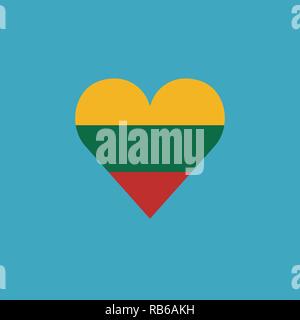 Lithuania flag icon in a heart shape in flat design. Independence day or National day holiday concept. Stock Vector