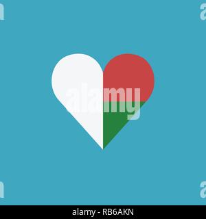 Madagascar flag icon in a heart shape in flat design. Independence day or National day holiday concept. Stock Vector