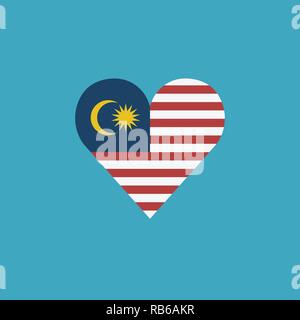Malaysia flag icon in a heart shape in flat design. Independence day or National day holiday concept. Stock Vector