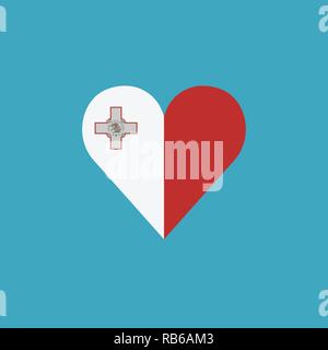 Malta flag icon in a heart shape in flat design. Independence day or National day holiday concept. Stock Vector