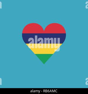 Mauritius flag icon in a heart shape in flat design. Independence day or National day holiday concept. Stock Vector