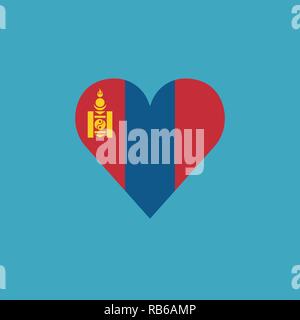 Mongolia flag icon in a heart shape in flat design. Independence day or National day holiday concept. Stock Vector