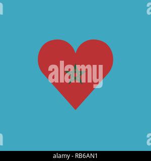 Morocco flag icon in a heart shape in flat design. Independence day or National day holiday concept. Stock Vector