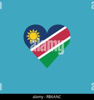 Namibia flag icon in a heart shape in flat design. Independence day or National day holiday concept. Stock Vector