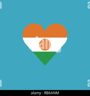 Niger flag icon in a heart shape in flat design. Independence day or National day holiday concept. Stock Vector