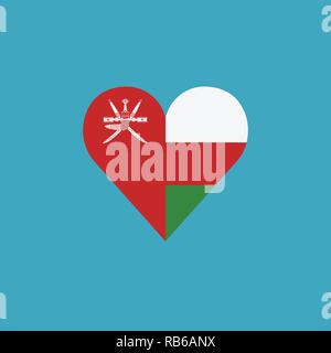 Oman flag icon in a heart shape in flat design. Independence day or National day holiday concept. Stock Vector