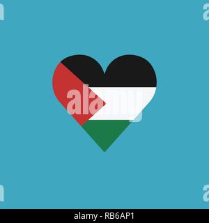 Palestine flag icon in a heart shape in flat design. Independence day or National day holiday concept. Stock Vector