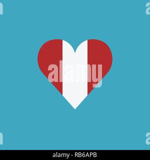 Peru flag icon in a heart shape in flat design. Independence day or National day holiday concept. Stock Vector