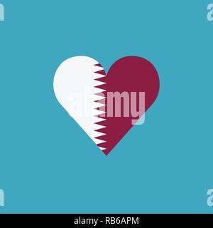 Qatar flag icon in a heart shape in flat design. Independence day or National day holiday concept. Stock Vector