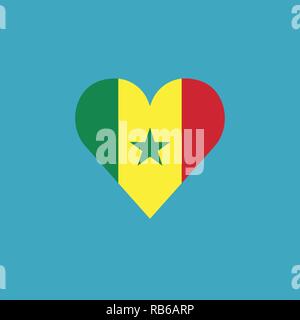 Senegal flag icon in a heart shape in flat design. Independence day or National day holiday concept. Stock Vector