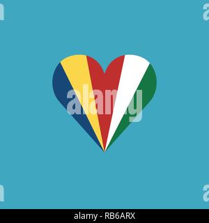 Seychelles flag icon in a heart shape in flat design. Independence day or National day holiday concept. Stock Vector