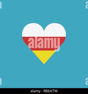South Ossetia flag icon in a heart shape in flat design. Independence day or National day holiday concept. Stock Vector
